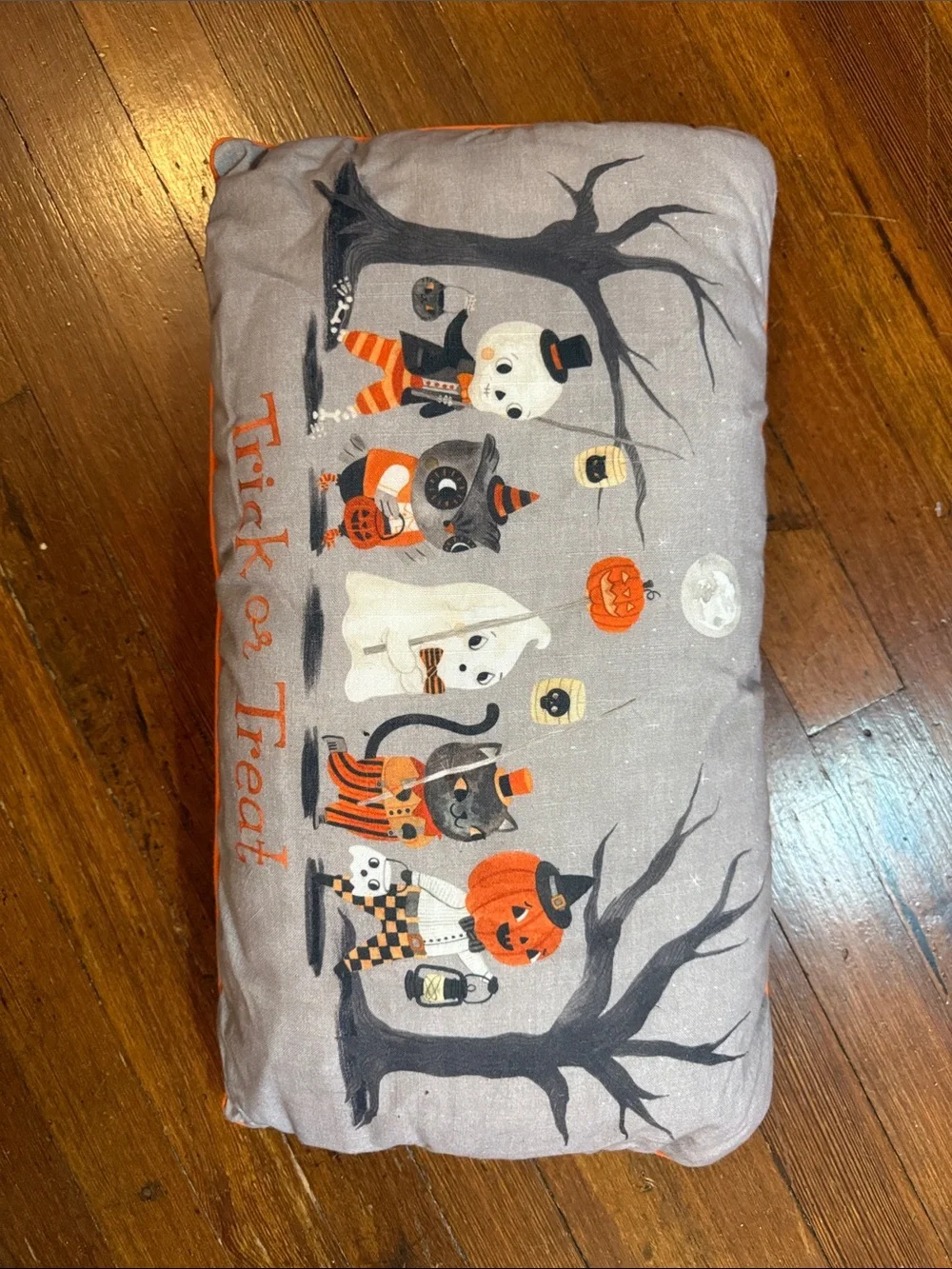 Cynthia Rowley Gray & Orange Halloween Trick-or-Treat Pillow ✨